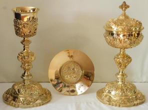 Ornate French antique solid silver gilt Baroque Chapel Set